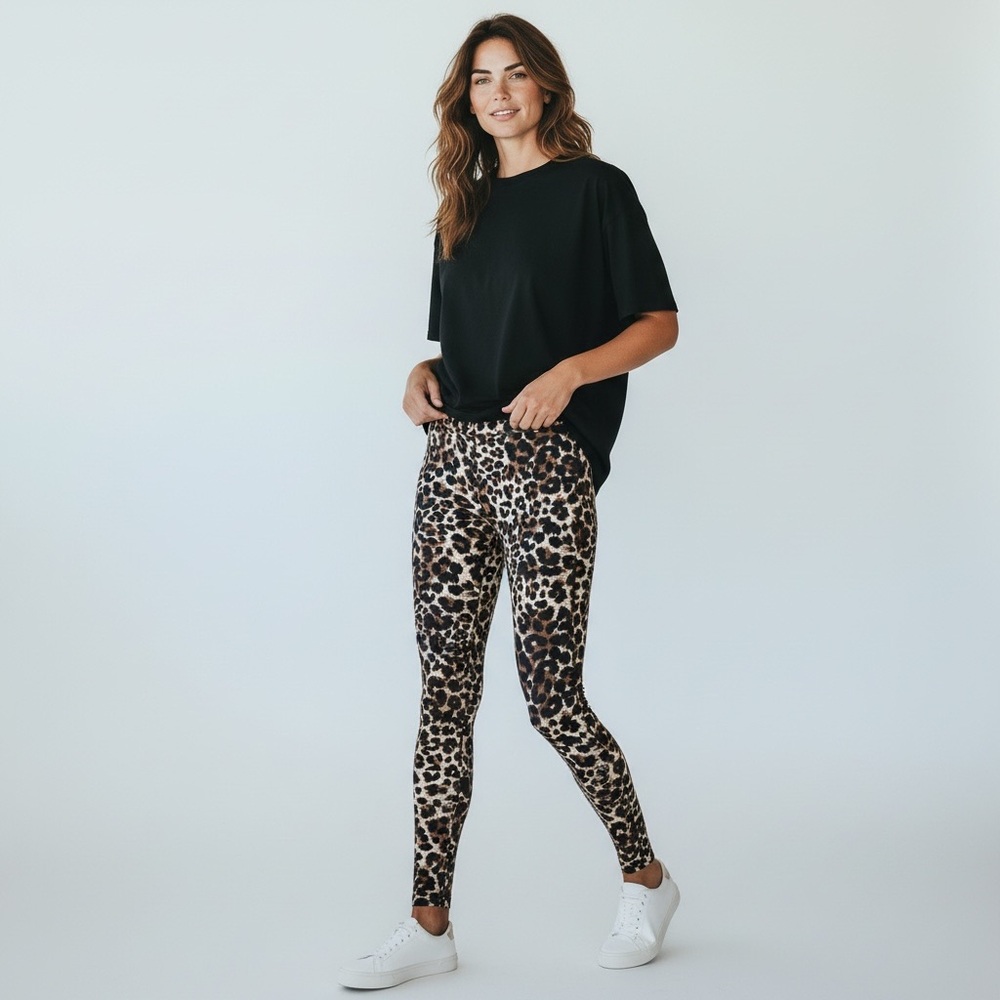 No Boundaries Women Medium (7-9) Animal Print Black Brown Ankle Leggings